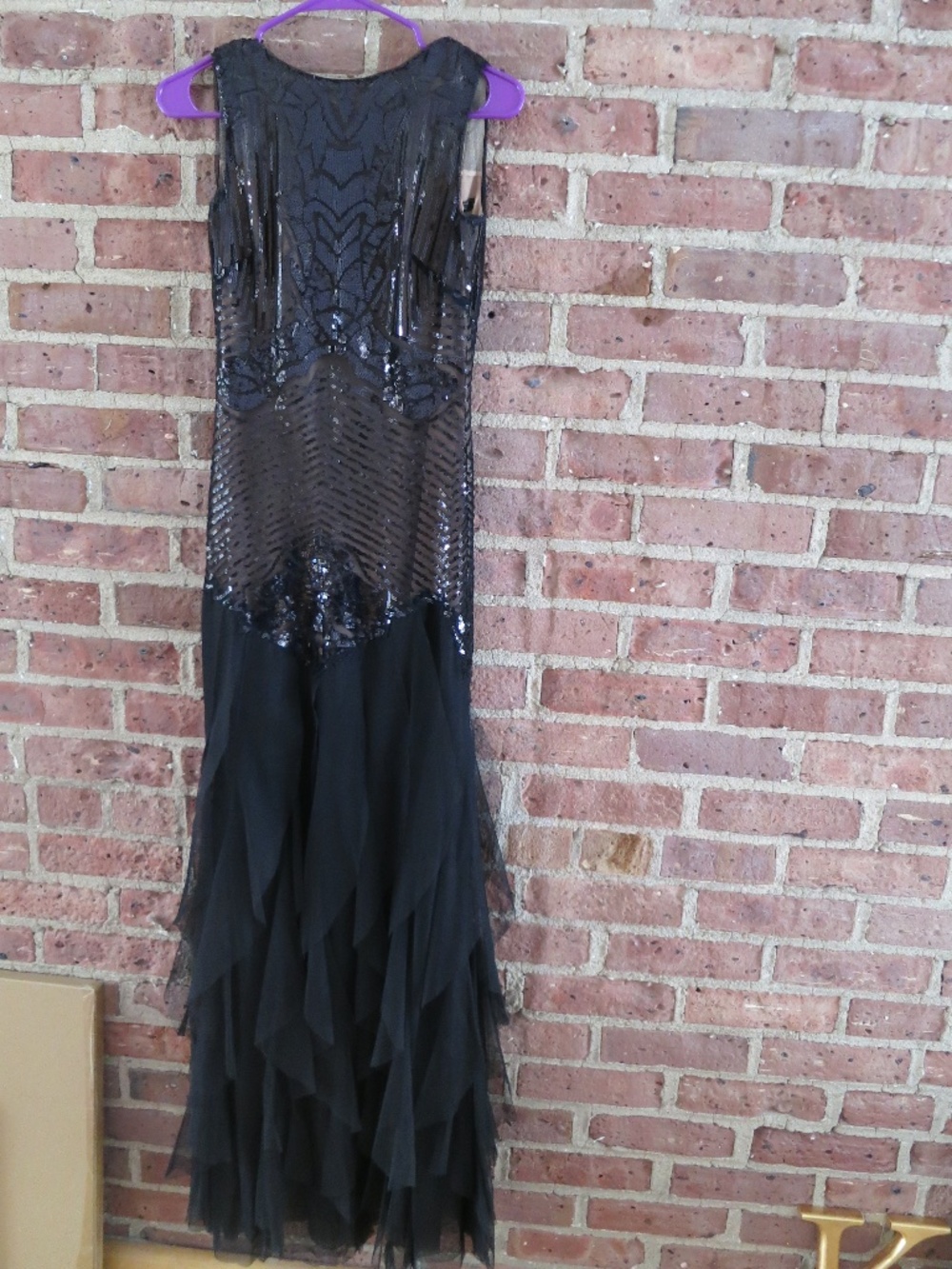 BCBG Max Azria | Black Sequin with Ruffles Gown Dress XS